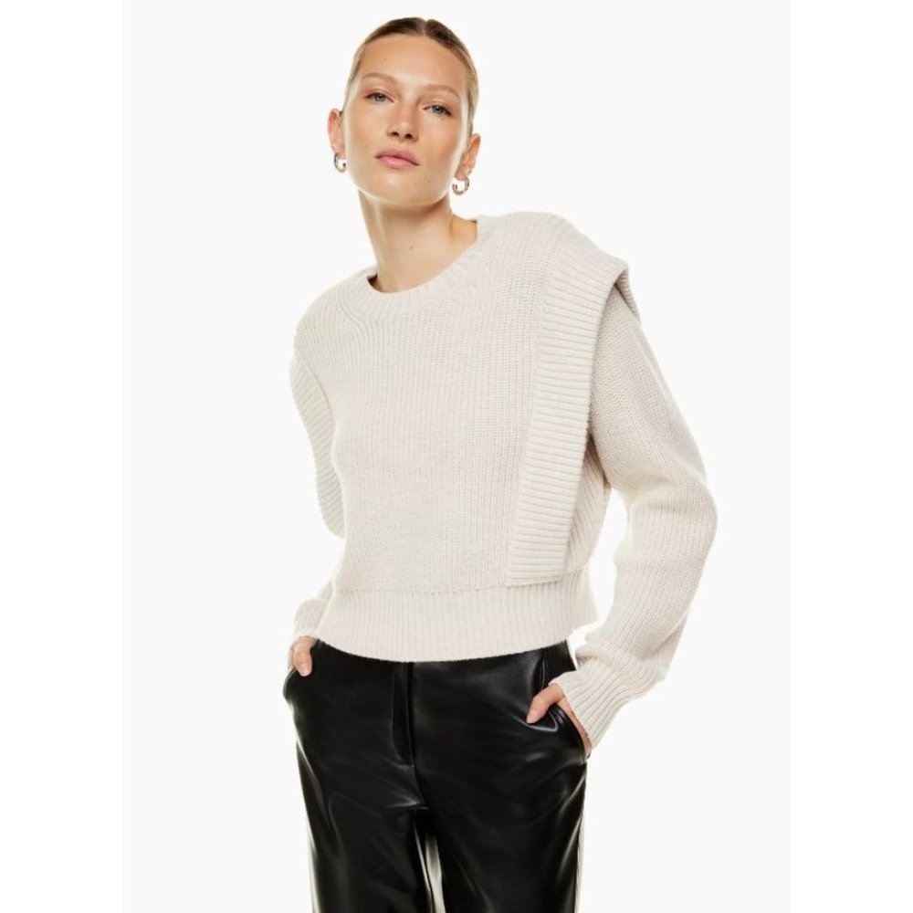 Aritzia Babaton Heather Birch Grazia Merino sweater w/shoulder pads size L